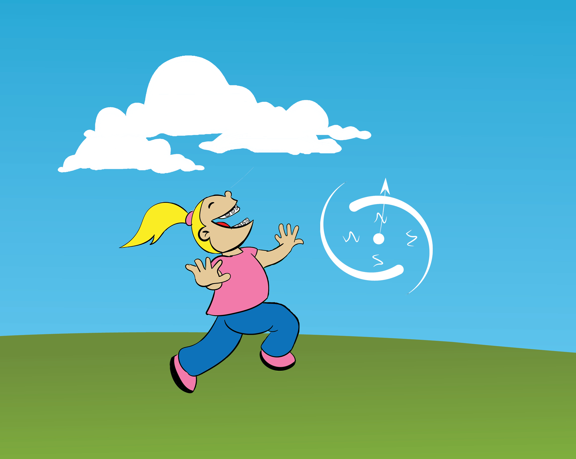 girl running to a compass