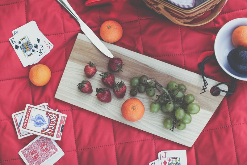 Food and Cards on Picnic Table