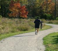 runner on the path in the fall